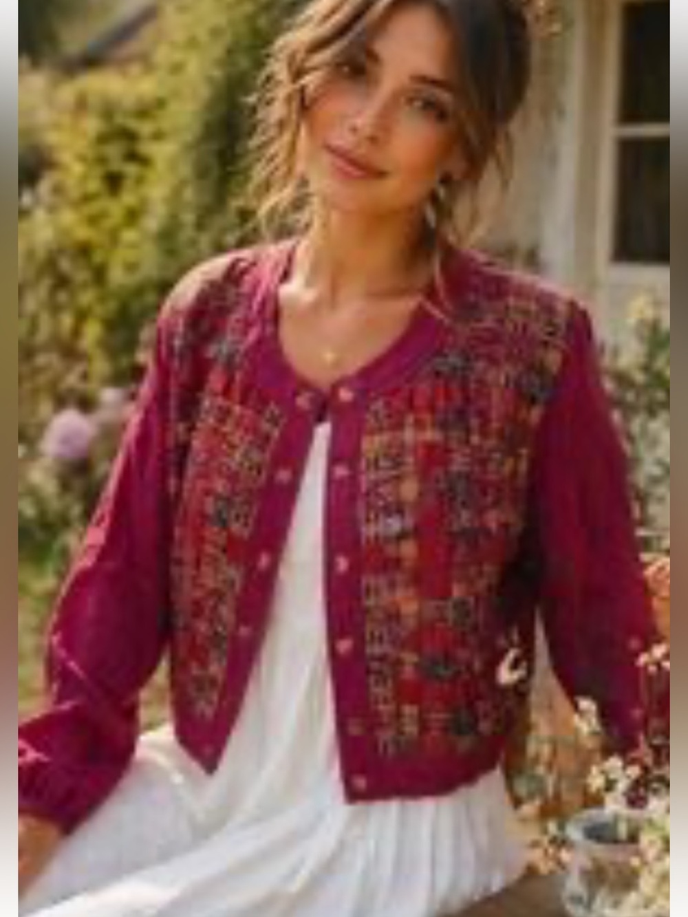 Country Wear Casuals | Cottagecore Woven Patchwork/Plaid Crop Jacket, Size MP